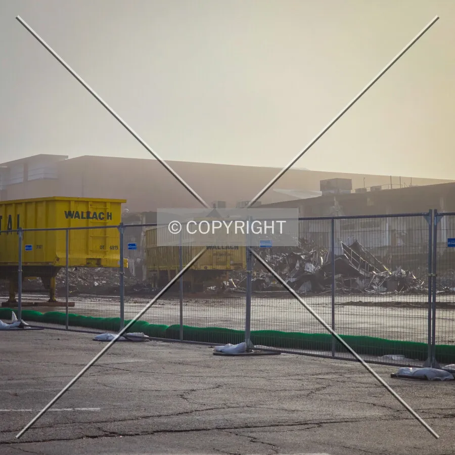 Early morning view from the west during demolition; December 28, 2024