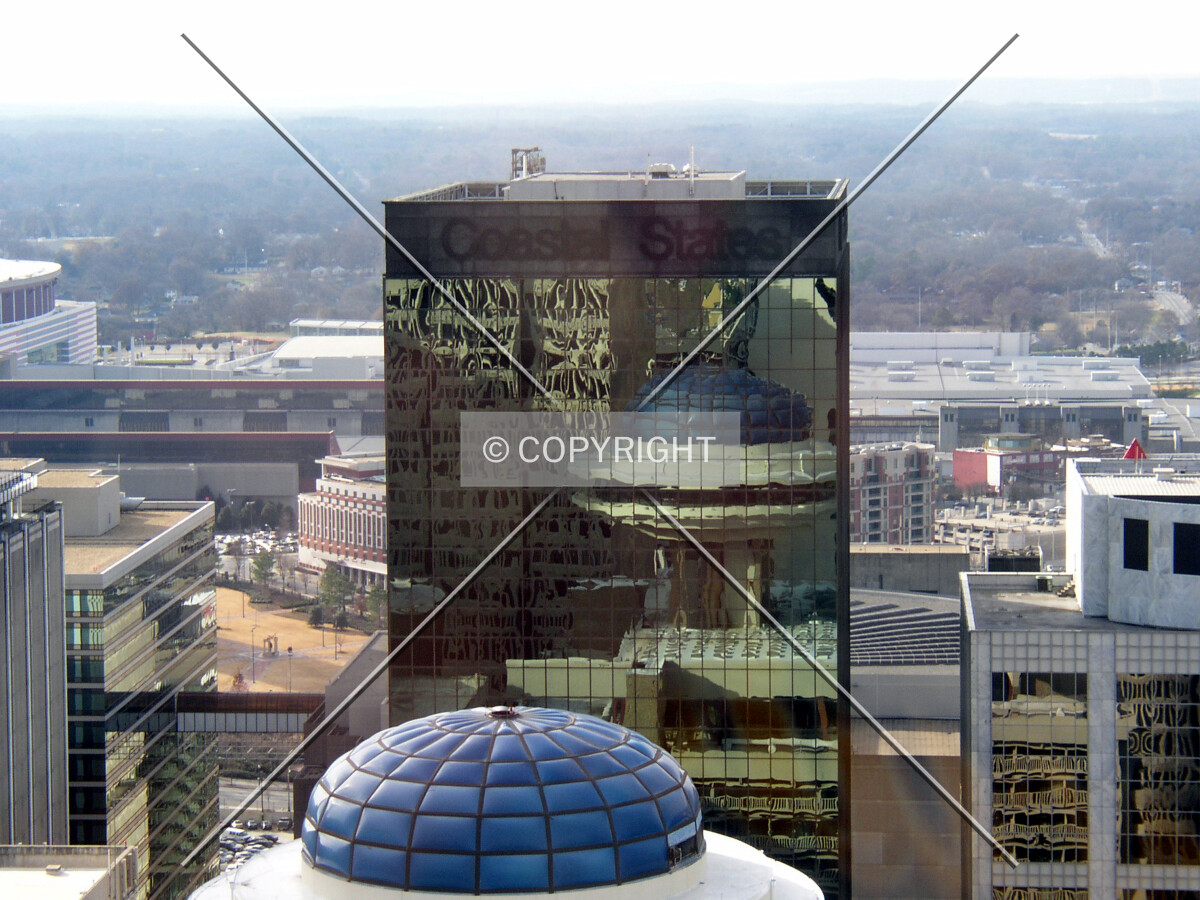 Top portion of the tower as seen from the 41st floor of the Marriott Marquis Hotel to the east
