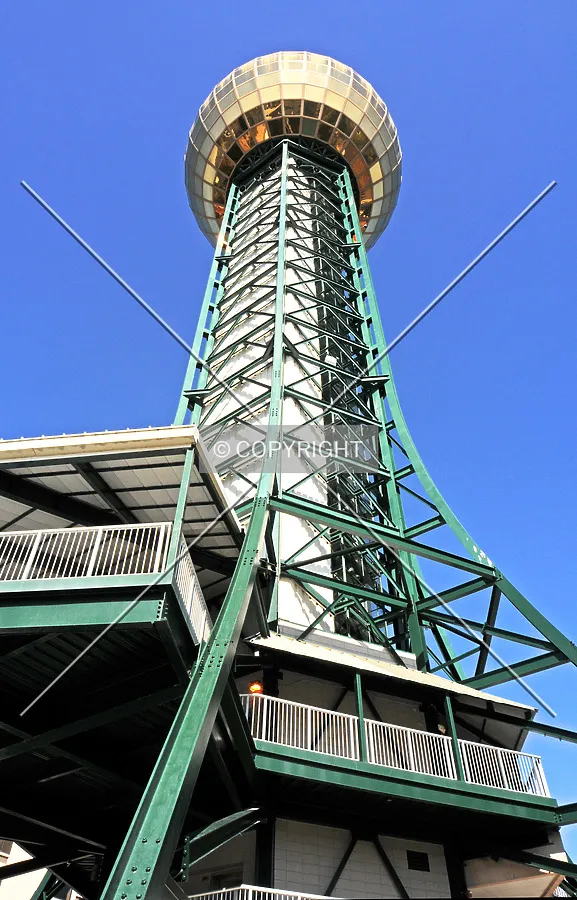 The Sunsphere in downtown Knoxville, Tennessee. Site of the 1982's World's Fair Park. This image was taken from southwest looking up.