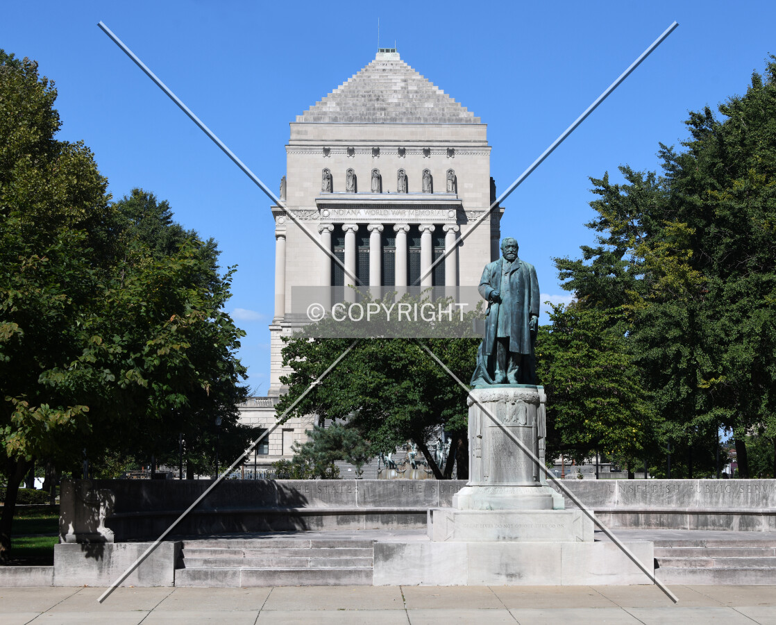 View from the south with the Benjamin Harrison statue