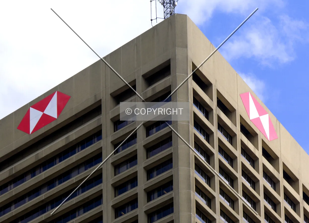 Top floors and signage on the northeast corner