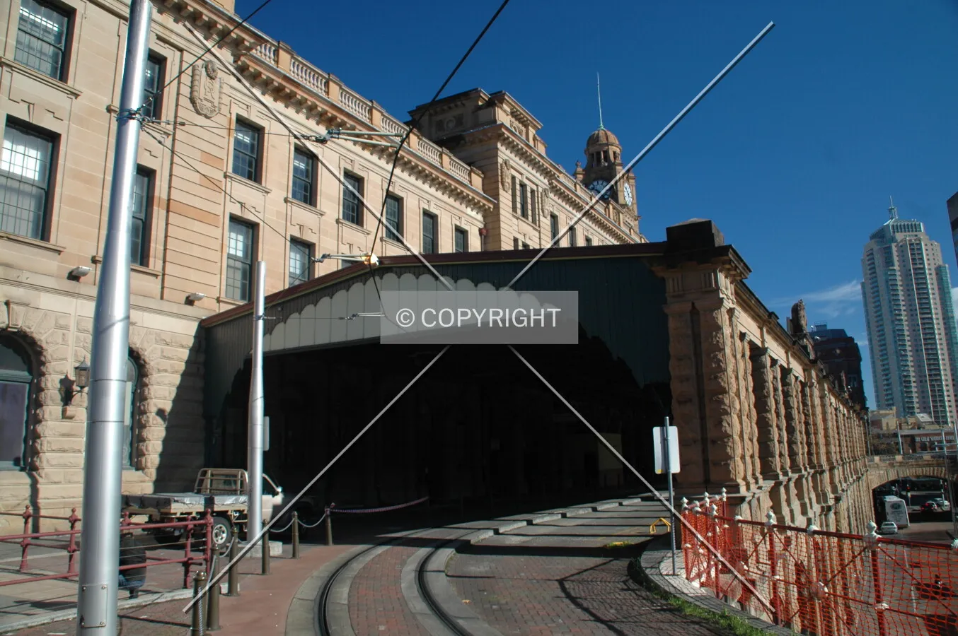 Northside of the building showing the light rail concourse
