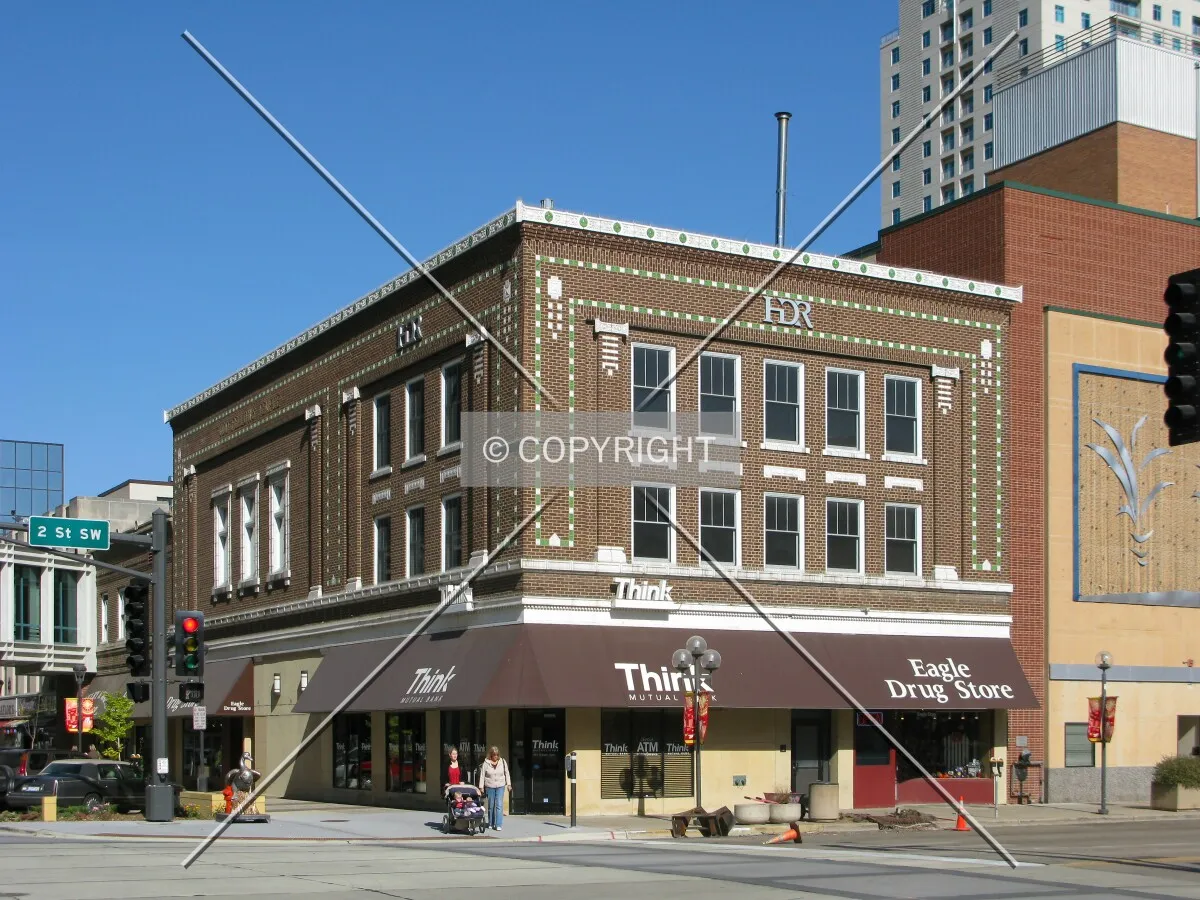 View to the northeast across 1st Avenue/2nd Street SW