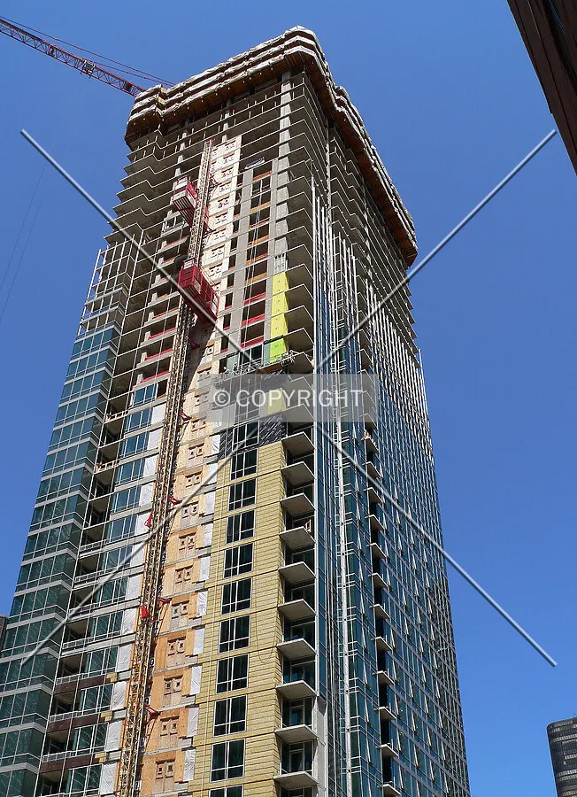 View up the southwest edge from the corner of Illinois Street and McClurg Court