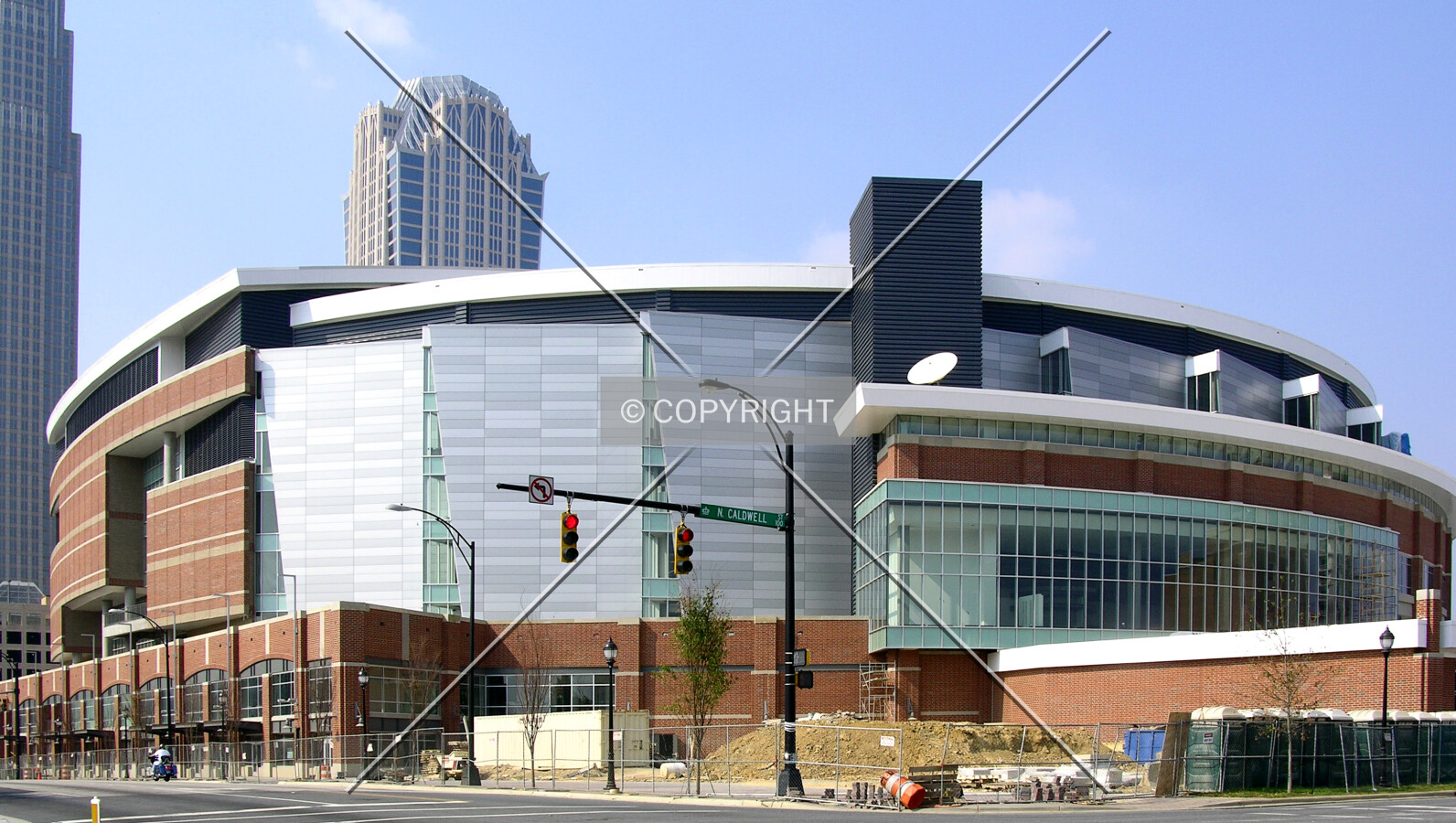 Looking northwest from from the corner of Caldwell and Trade Streets
