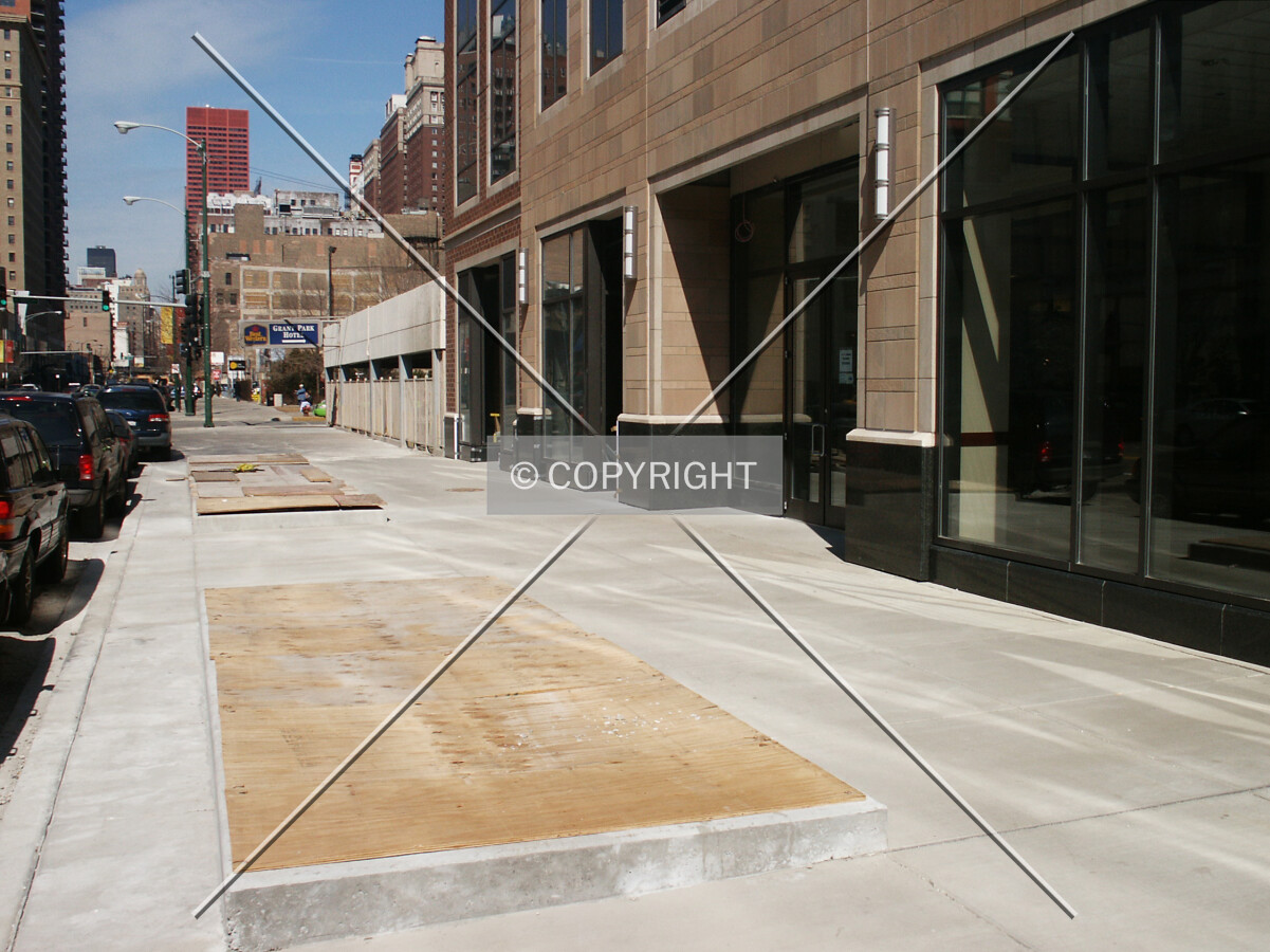 Sidewalk and planters on Wabash Avenue