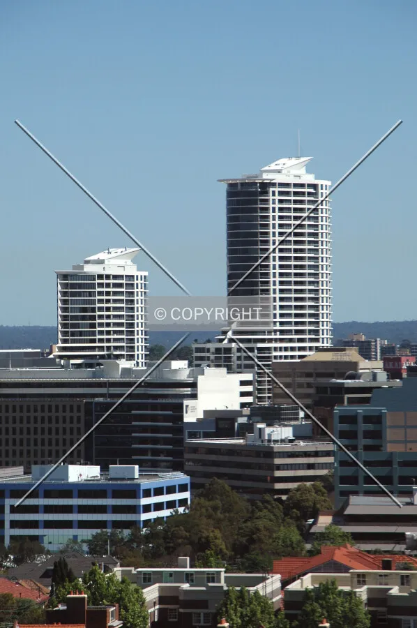 Elevated view from the southeast