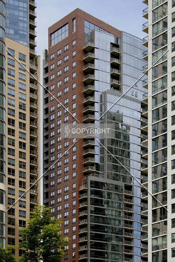 Between neighboring buildings