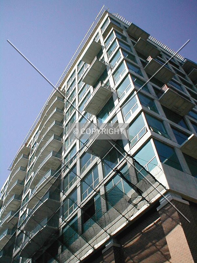 Looking up the south side of the building