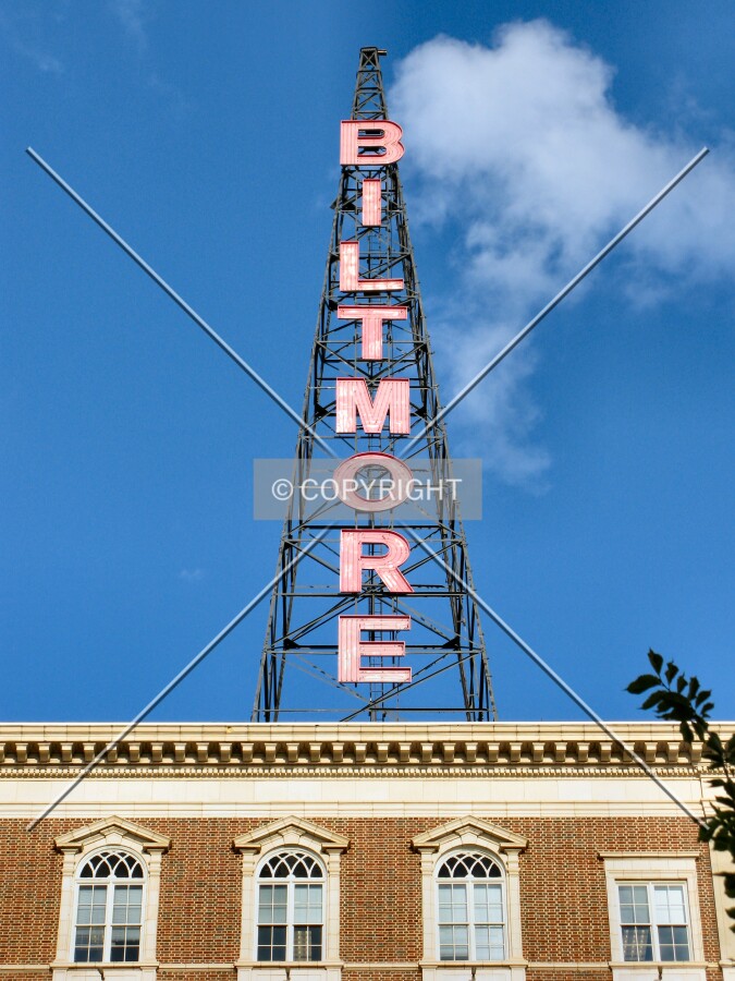 The tower and sign on the south end