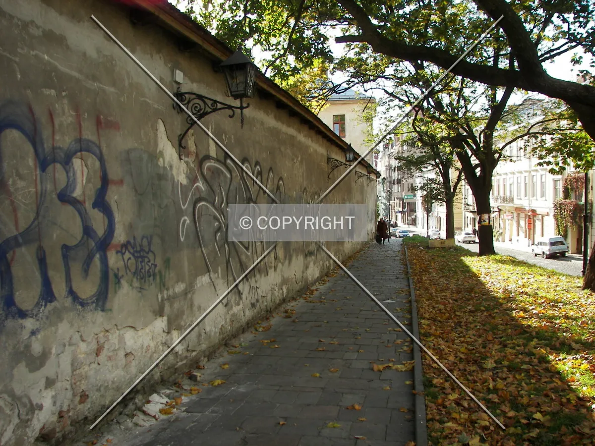 Looking west along the sidewalk