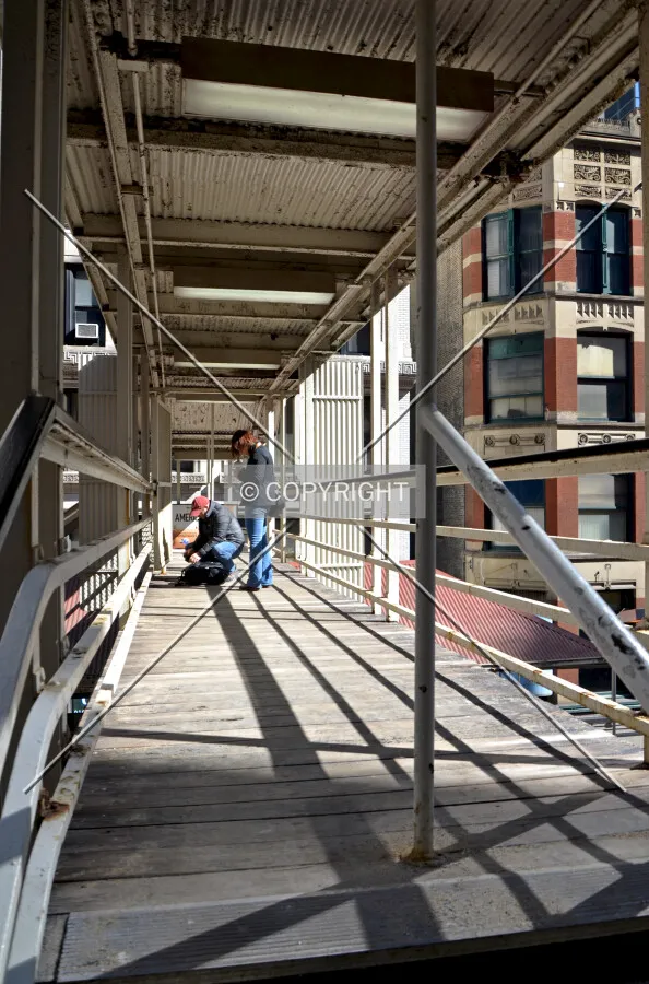 Looking east along the transfer bridge between the eastern and western platforms; March 7, 2015.