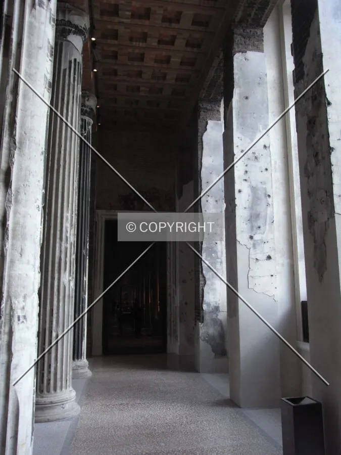 Old and new columns inside Neues Museum Berlin