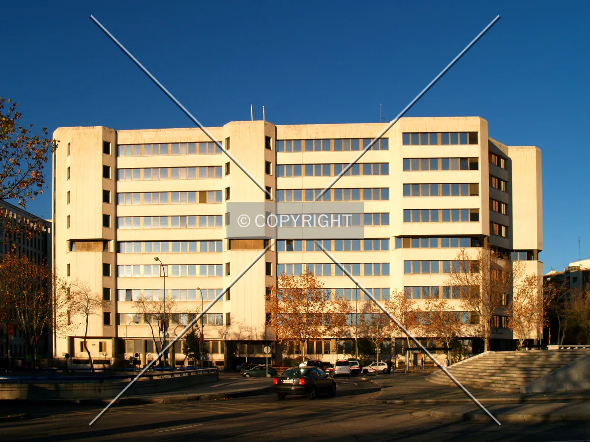 As seen from across paseo de la Castellana