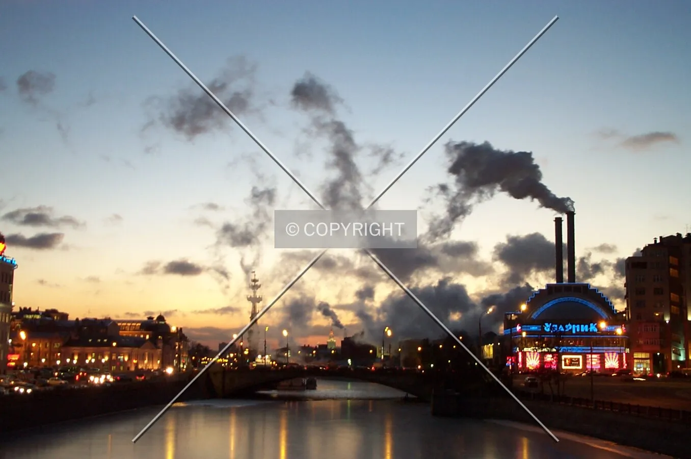 View over the Moscow river at sunset
