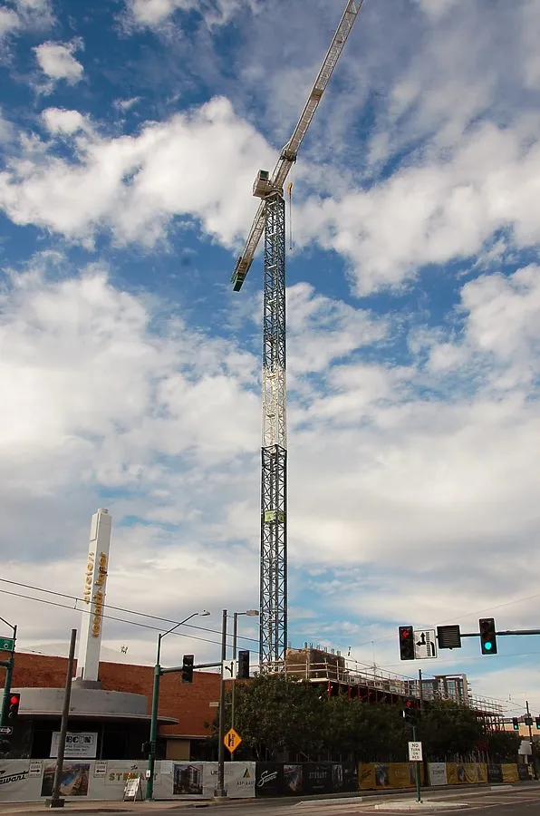 Looking northwest at the tower crane
