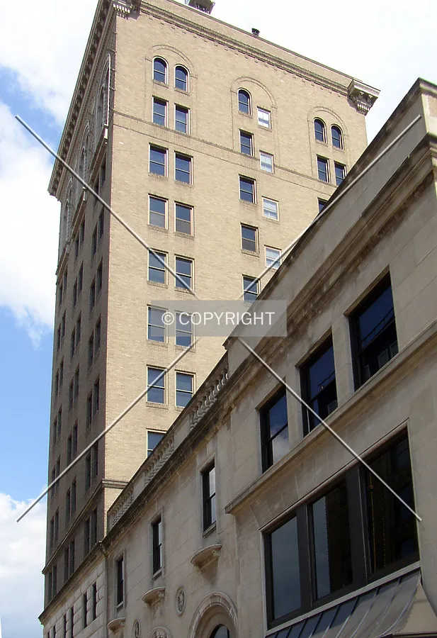 Looking up the western facade from 8th Street
