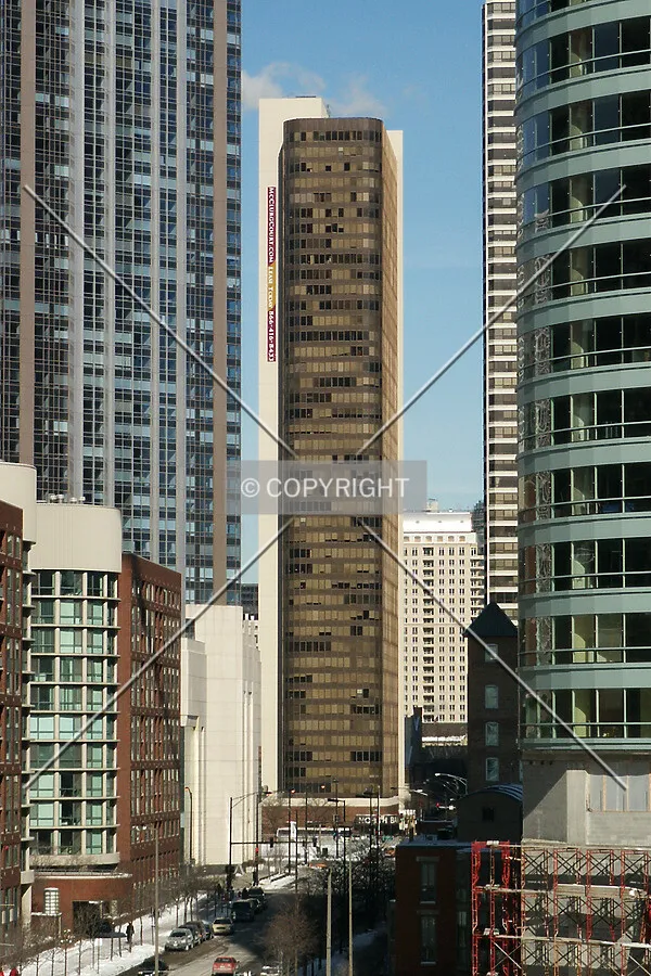 Looking up McClurg Court from Wacker Drive
