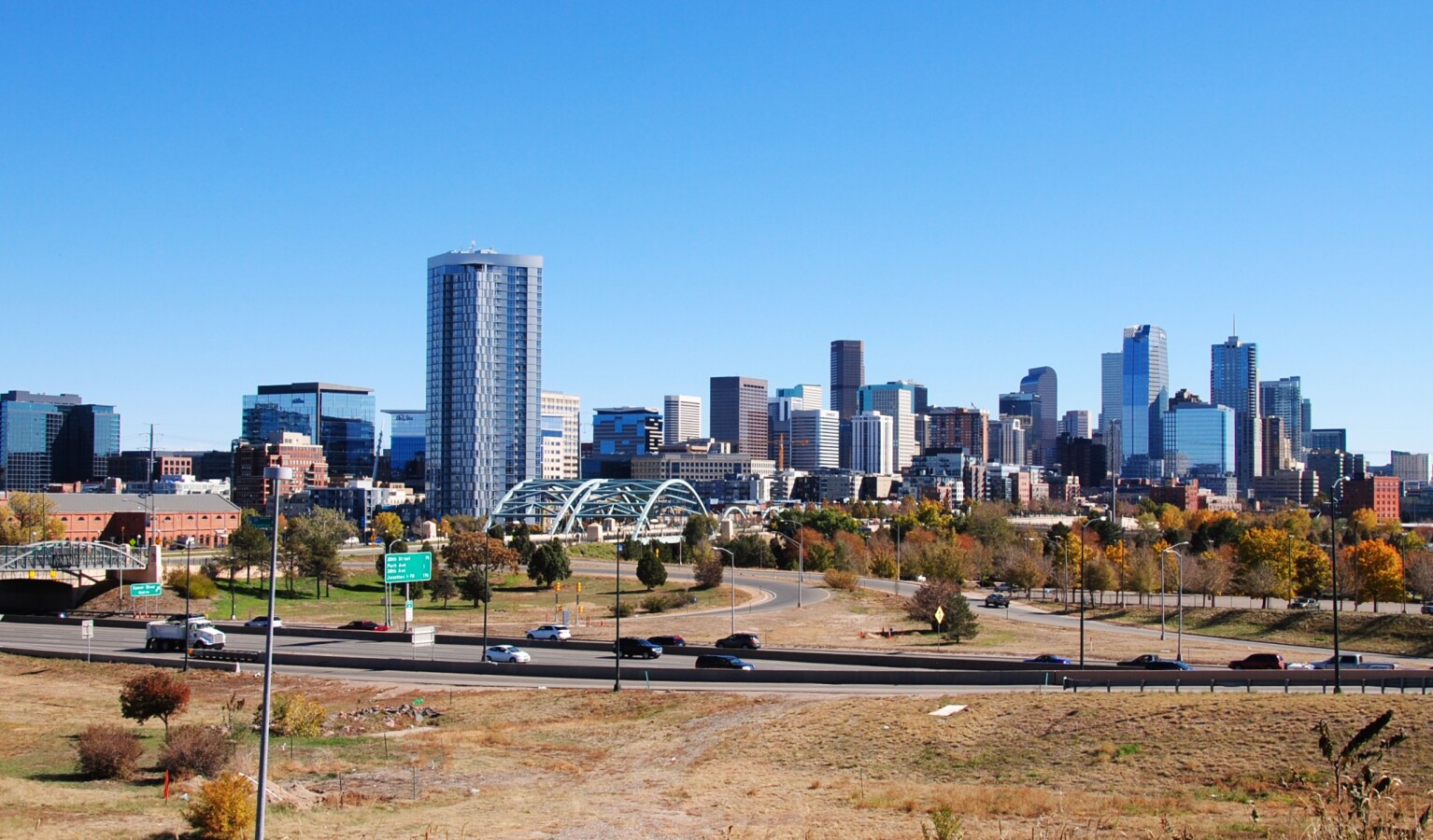 Looking east with the downtown skyline