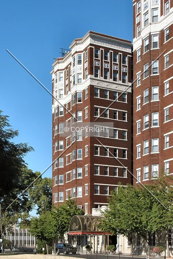 View to the northeast across North Meridian Street, past the south tower and main entrance