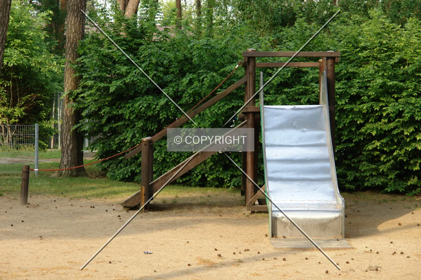 A playground structure with a slide