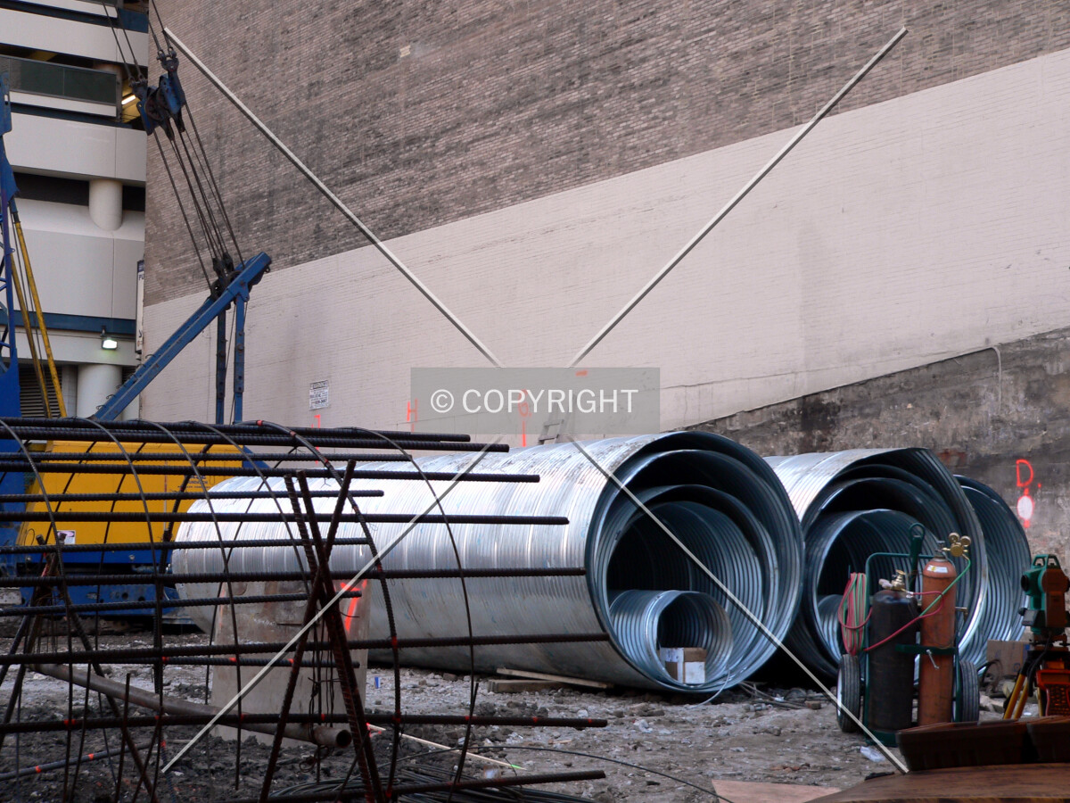 View of corrigated metal caisson liners