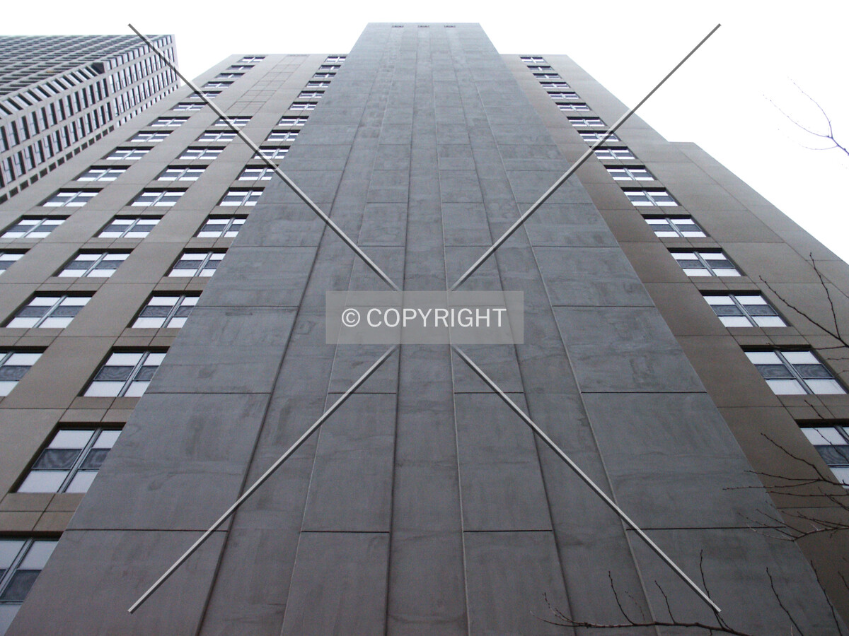 Looking up the unpainted elevator bustle on the north facade