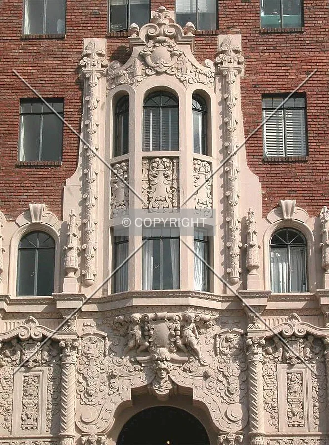 Ornamentation above building's front entry