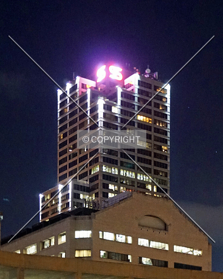 Upper floors at night from the northeast; July 3, 2017