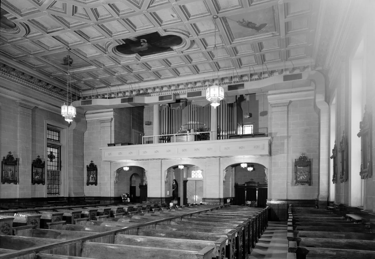 Vintage view looking west toward the entrance