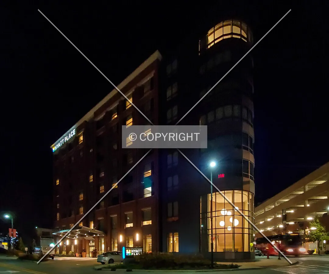 Night view from the southwest; November 2, 2019