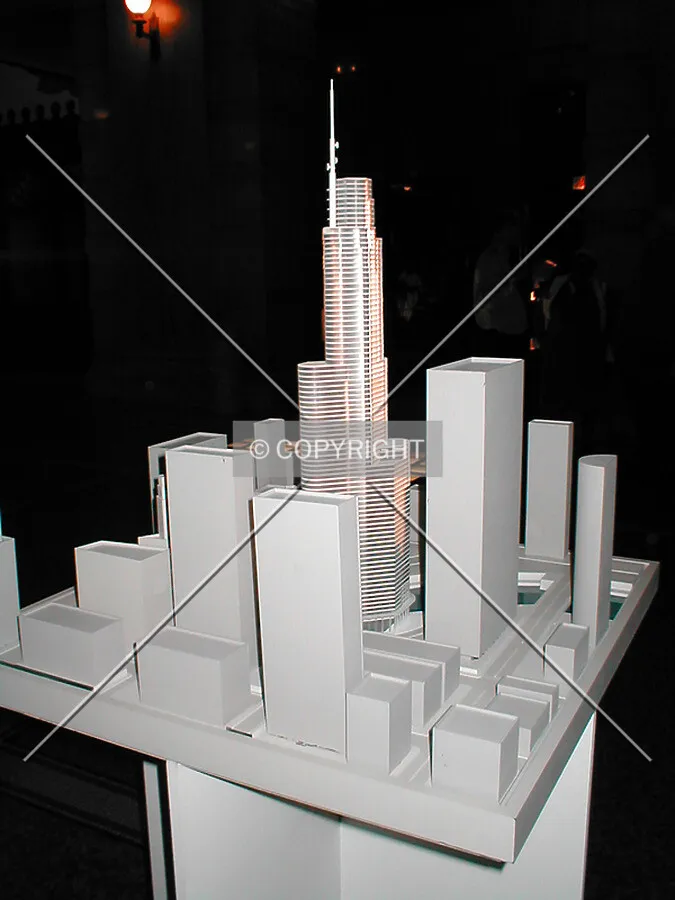 Brendan Gibbons of SOM Design Team model of Trump Tower Chicago view from the north/west