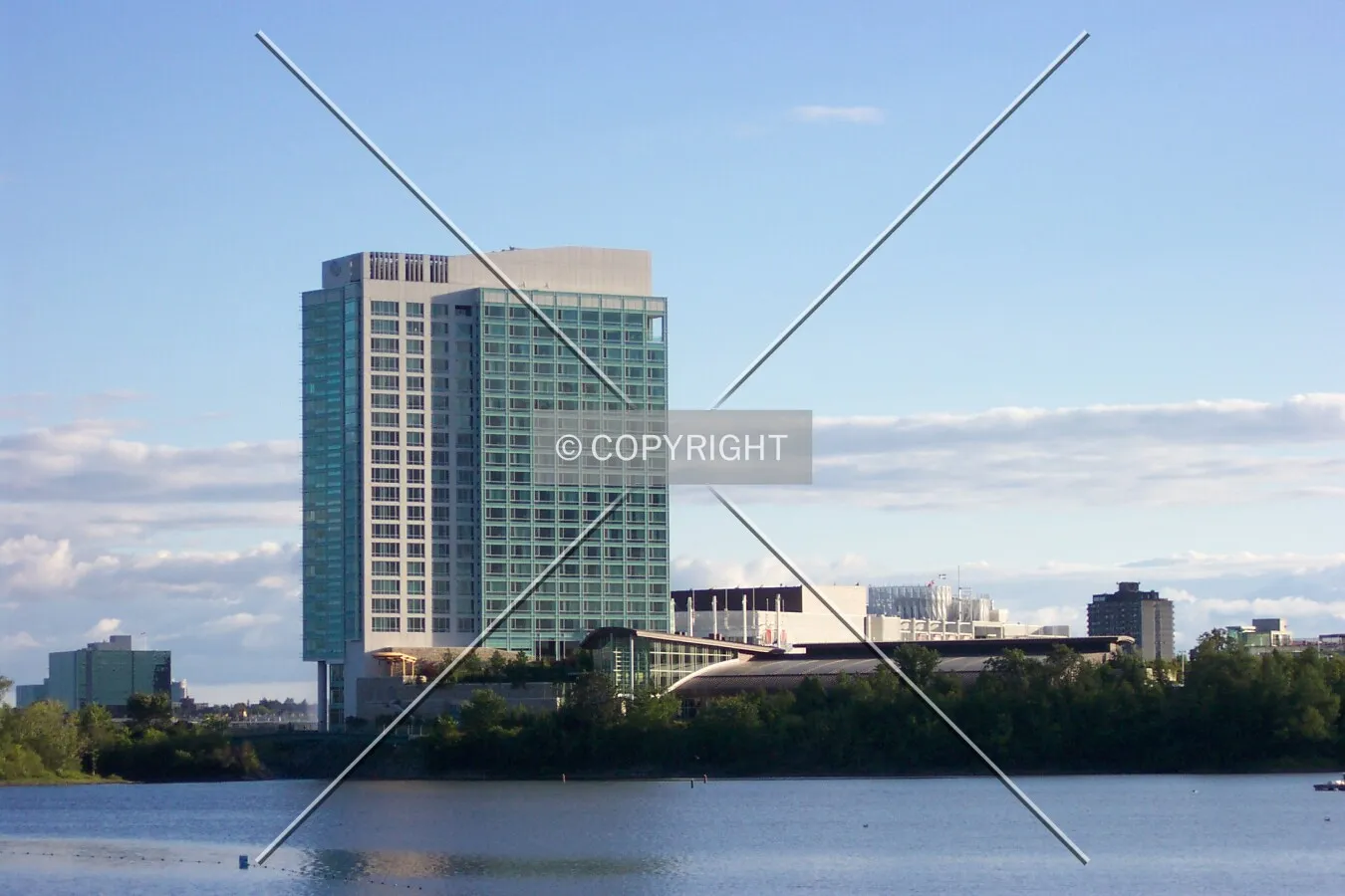 View from across Lake Leamy, facing south
