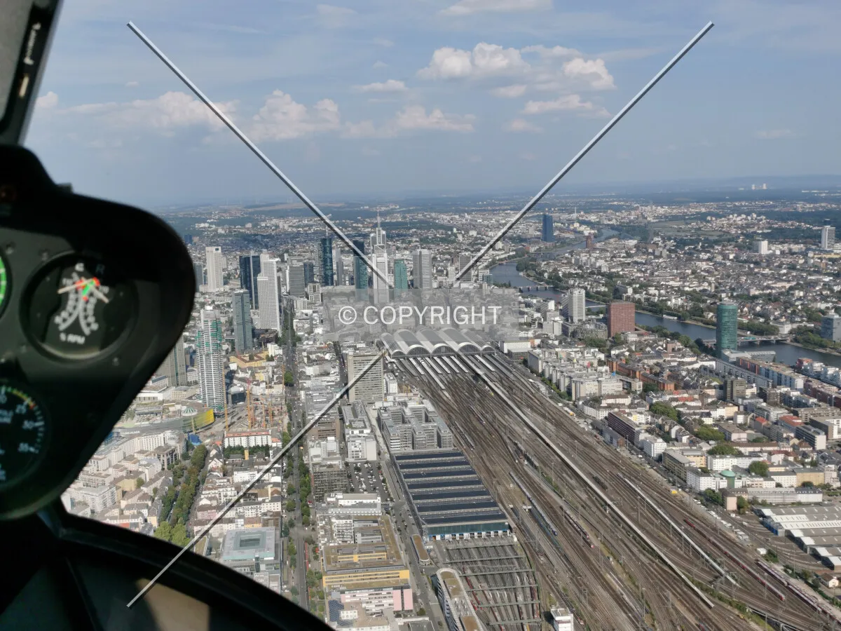 Flight with a helicopter over Frankfurt