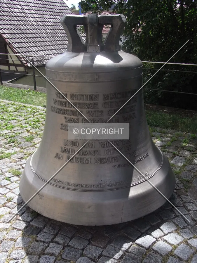 Praying bell in front of Alexanderkirche Marbach