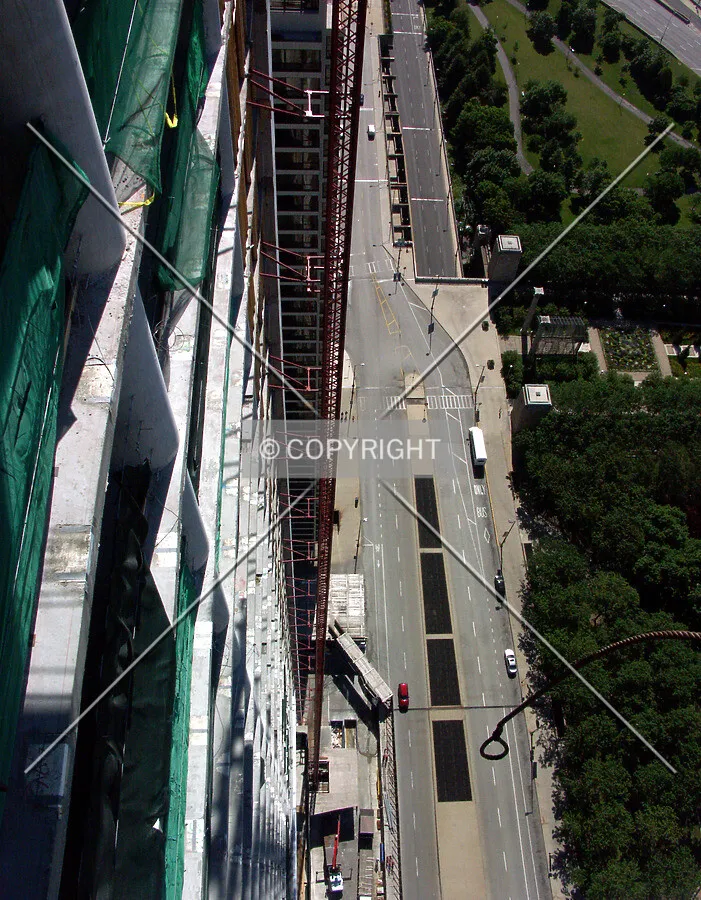 Looking down on Randolph Street from south side of building
