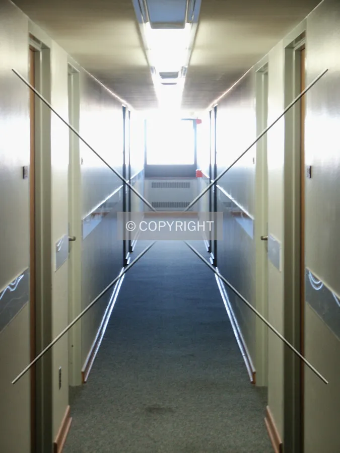 Looking east in the top hotel level corridor