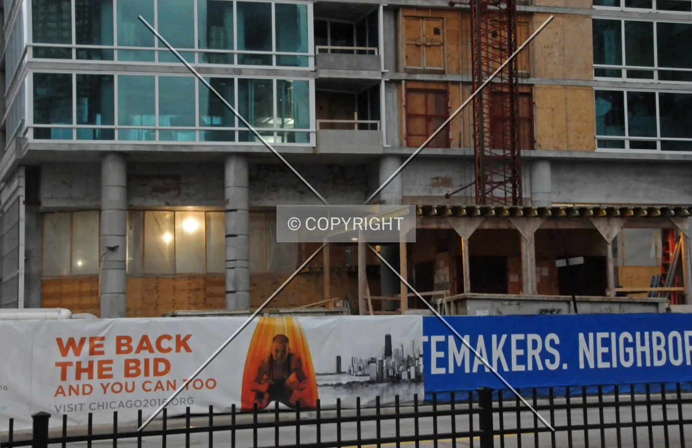 Southeast corner of the base along McClurg Court