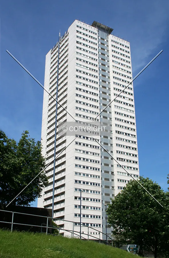 Looking up at the tower from street level