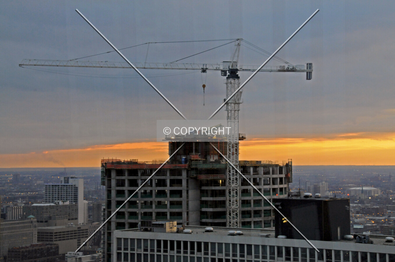 Looking southwest at sunset from the 44th floor of the John Hancock Center