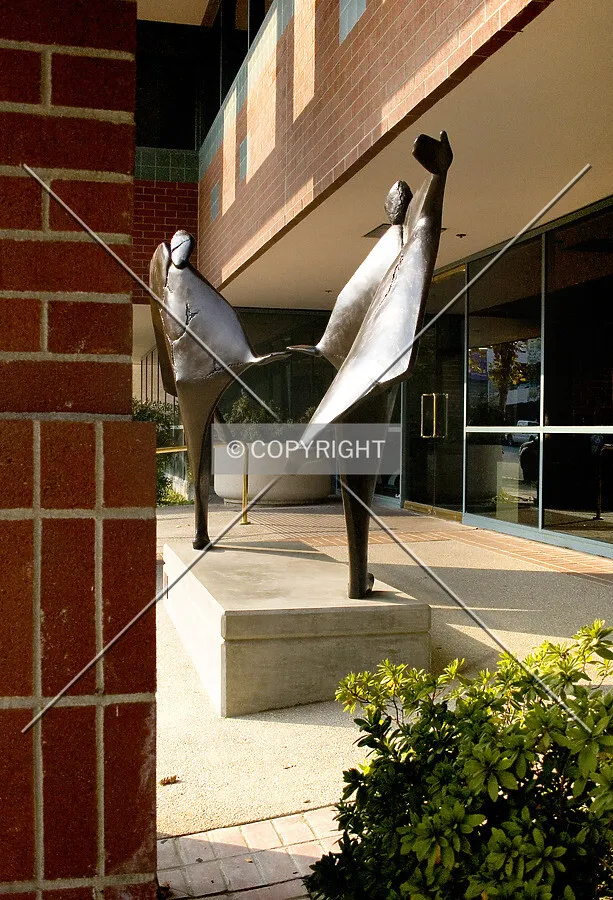 Sculpture at the building's front door