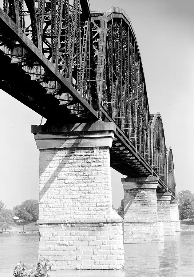 Masonry piers at the central span from the southeast