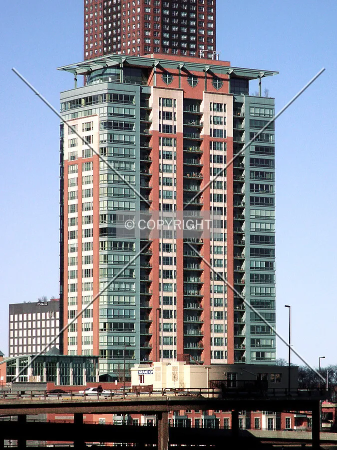 View from the southwest with North Pier Tower in the background