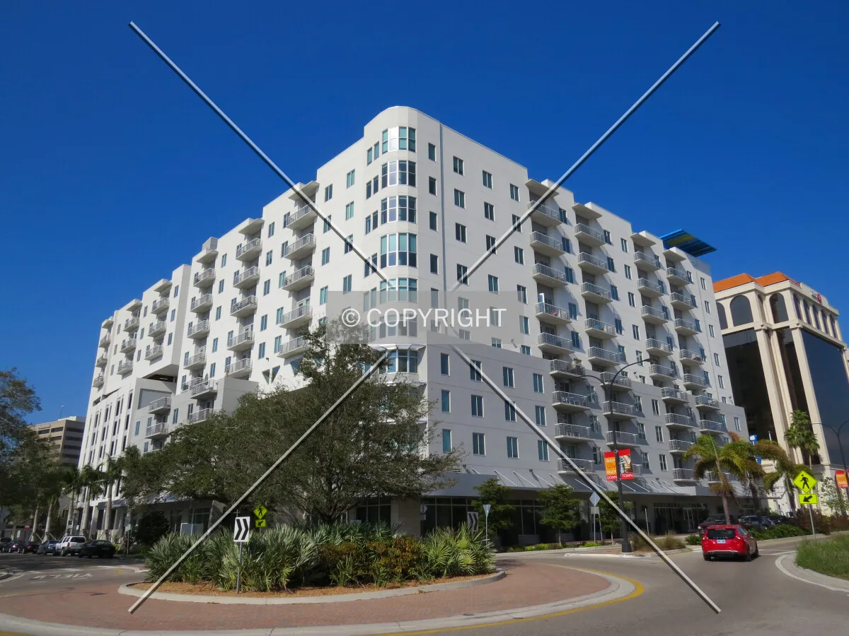 View to the northeast across the roundabout at Palm Avenue & Ringling Boulevard
