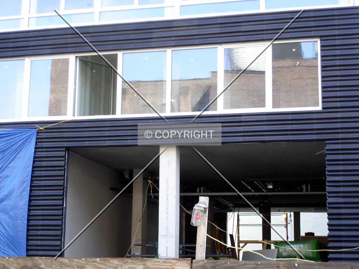 Base area facade near completion