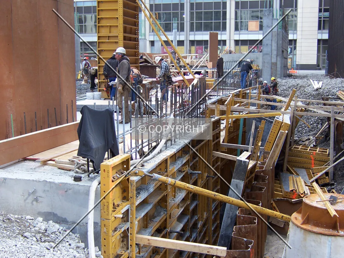 Concrete forms and rebar on the northwestern corner of the foundation