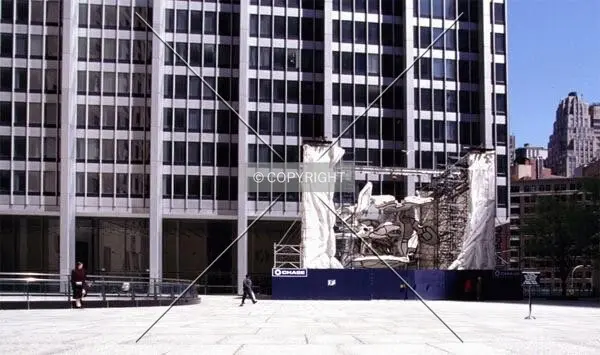 The plaza, during renovation of the Dubuffet sculpture