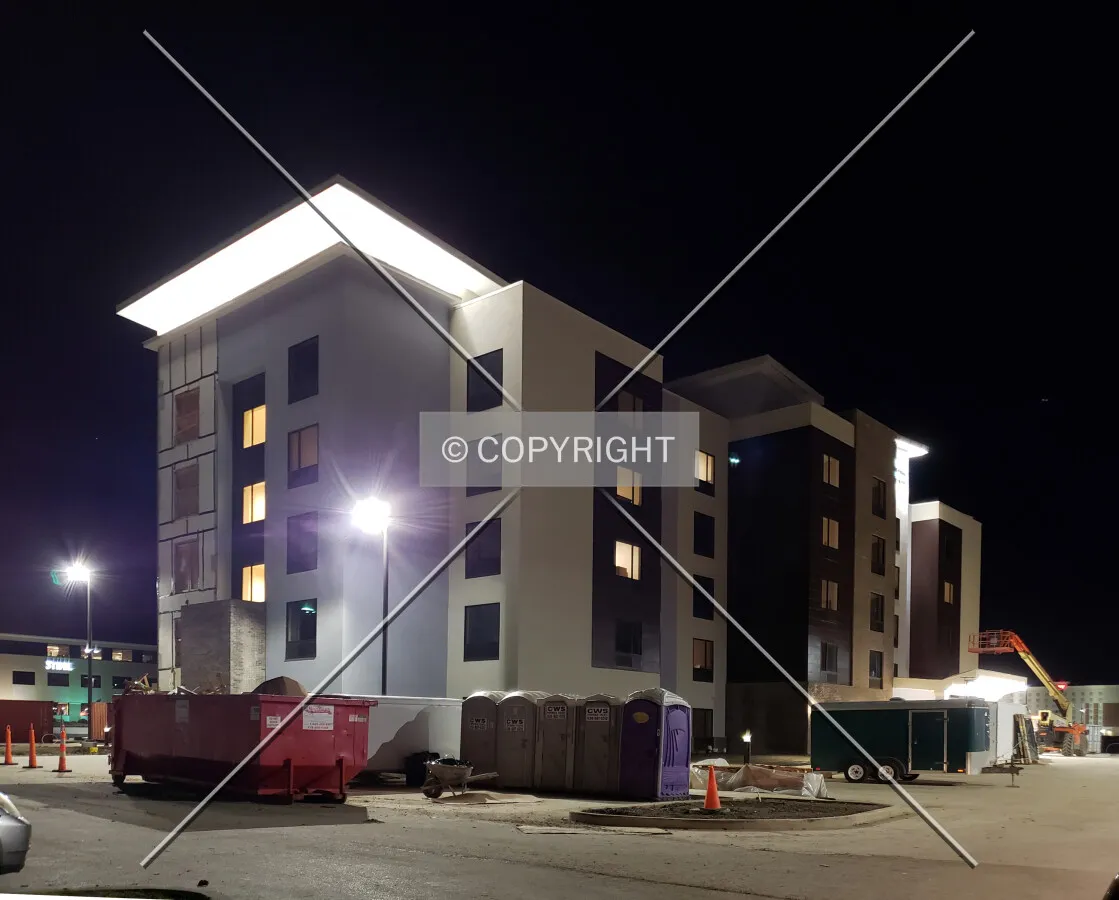 View from the northwest at night; December 17, 2018
