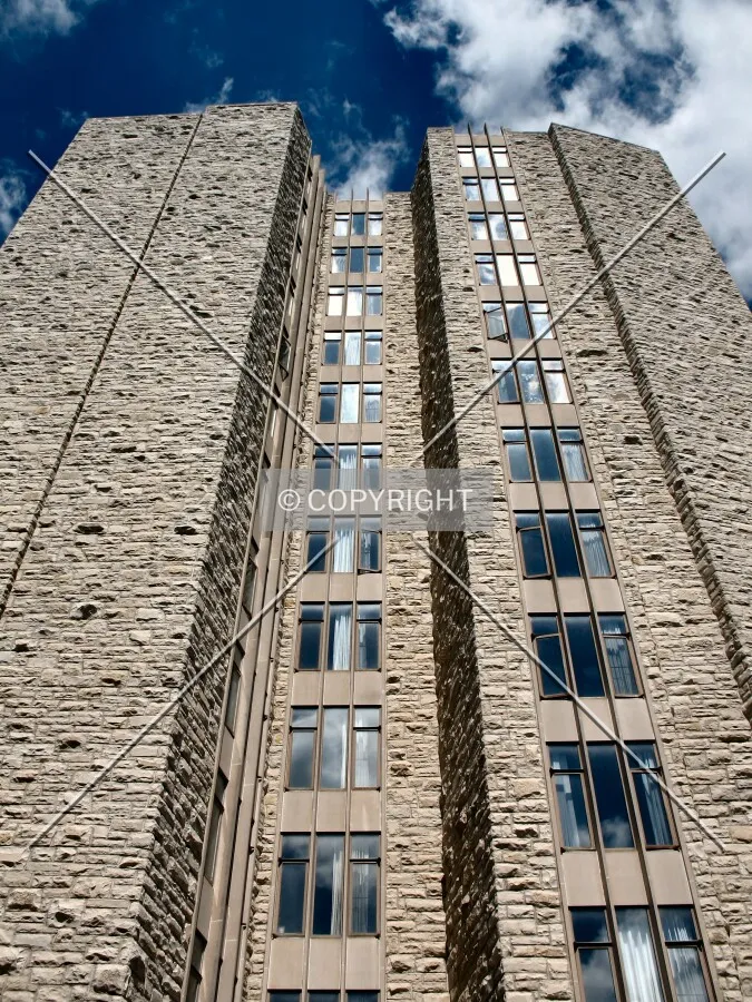 Looking up the south facade