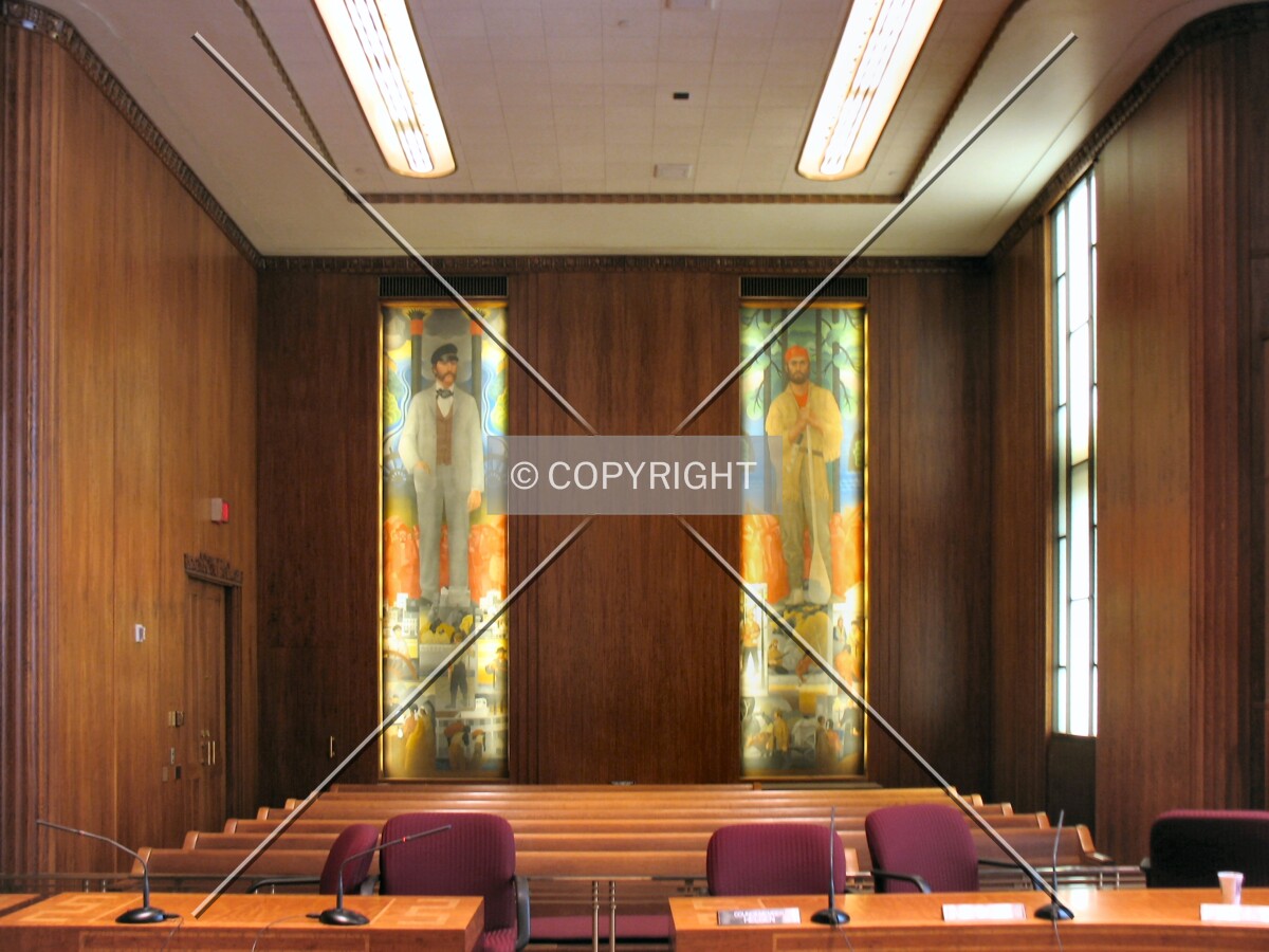 View across the City Council Chamber to the east